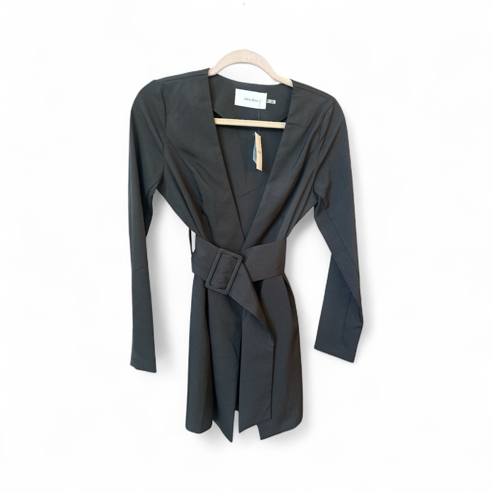 Black Long Sleeve Belted Blazer Dress